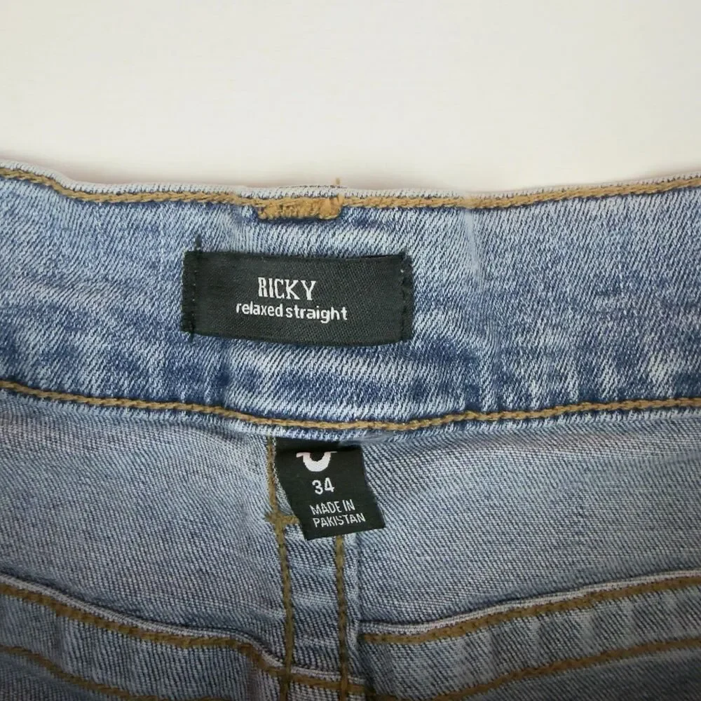 True Religion Ricky Relaxed Straight Jeans Men’s 34w 33x Light Wash Blue